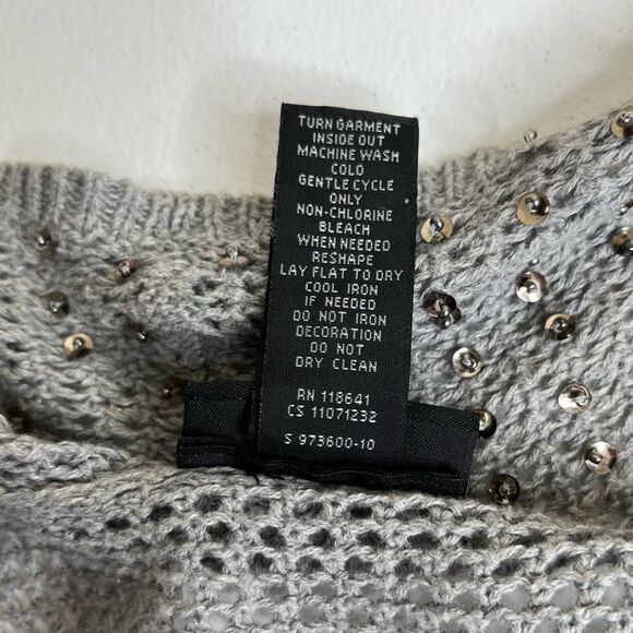 Lane Bryant Gray Duster Vest Waterfall Neck Sequin Beads Open Weave Women 14/16 - Picture 8 of 11